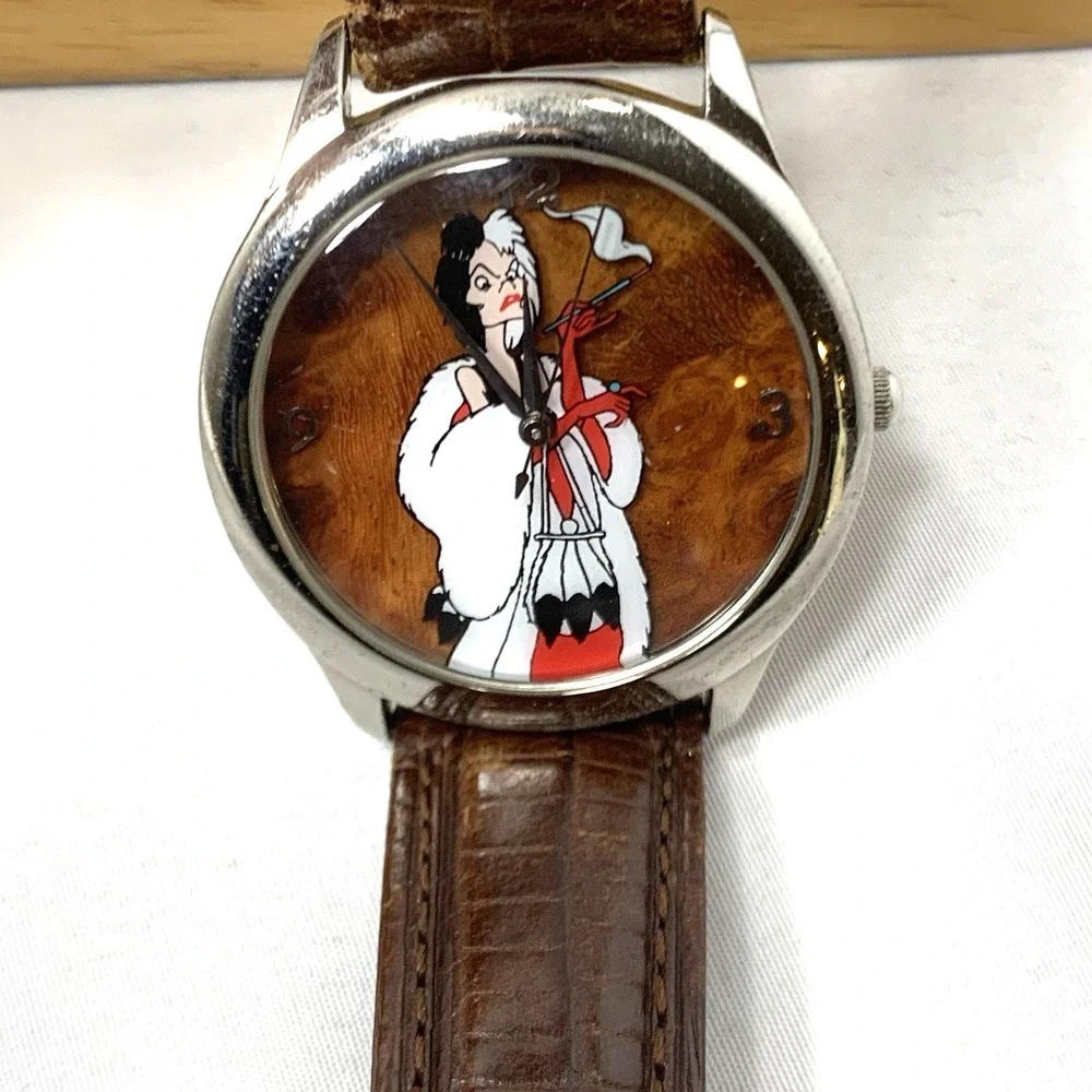 Disney Cruella DeVil Watch Marc Davis Leather Band NEW BATTERY Running w/Box